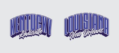 Biri Kentucky Louisville için diğeri de Louisiana New Orleans için iki farklı metin grafiği..