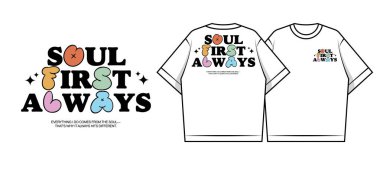 Retro grafik tişört tasarımı ve renkli harflerle 