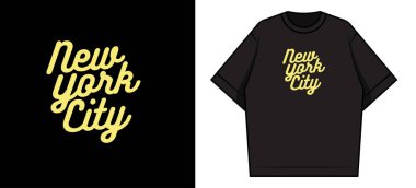 Siyah bir tişört modeli New York City 'nin kelimelerini içeren şık, parlak sarı bir yazı tipi..