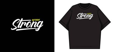 Motivasyon cümlesini içeren siyah bir tişört modeli. Şık, beyaz ve sarı bir tipografide güçlü kalın..