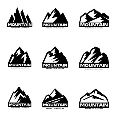 Dokuz farklı dağ logosu dizaynı. Açık hava markaları ve macera şirketleri için mükemmel..
