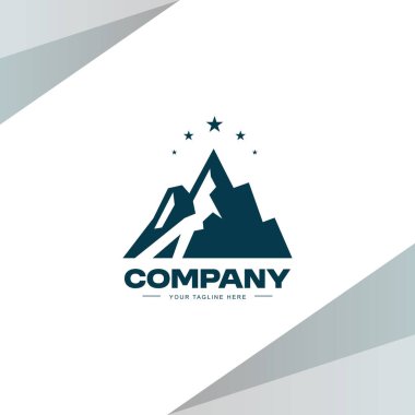 Üzerinde üç yıldız olan biçimlendirilmiş koyu mavi bir dağ zirvesi logosu ve altında da 