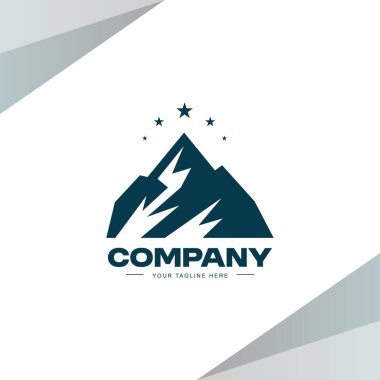 İçinden yıldırım geçen koyu mavi bir dağ logosu ve üç yıldız yukarısı. 
