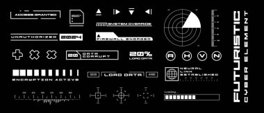 Radar, ilerleme çubukları ve dijital okumalar da dahil olmak üzere gelecekteki HUD arayüz grafiklerinin bir koleksiyonu.