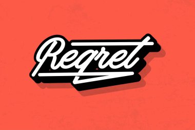 Kalın yazı tipi, beyaz ana hatları ve siyah dolgusu olan, canlı kırmızı bir arkaplan üzerine kurulu, şık bir Pişmanlık sözcük imi tasarımı.
