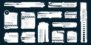 Modern teknoloji arayüzü elementlerinin toplanması, dijital tasarım ve gelecekçi projeler için mükemmel.