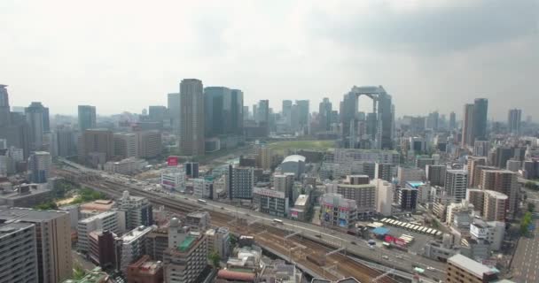 Aerial view of Osaka City Umeda Metro area Japan city CBD business area — Stock Video