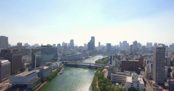 Osaka City bridge establishing shot aerial view skyline — Stock Video