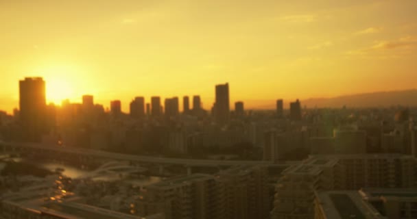 Sun sets over beautiful business district Osaka — Stock Video
