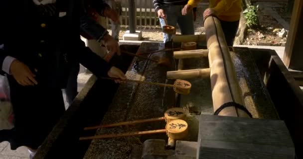 Handen wassen alvorens het heiligdom in kyoto — Stockvideo