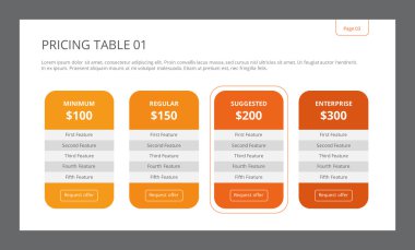 Tablo şablonu 1 fiyatlandırma