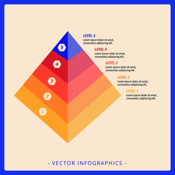 Fem nivåer Pyramid diagrammall — Stock vektor