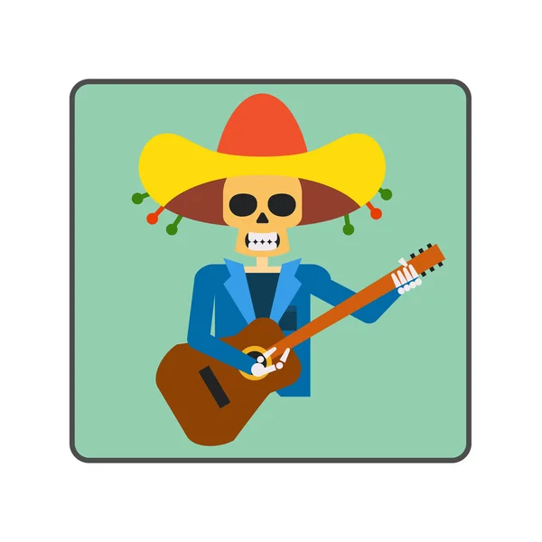 Mariachi Esqueleto Guitarrista Ícone — Vetor de Stock