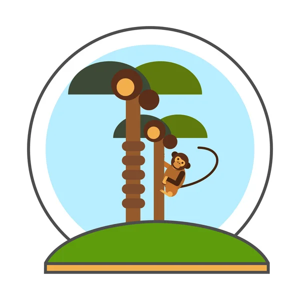 Palmeiras de coco com ícone de macaco — Vetor de Stock