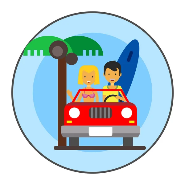 Pareja en Cabriolet Line Icon — Archivo Imágenes Vectoriales