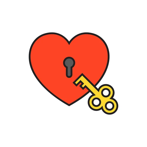 Cerradura de corazón con llave Icono de línea — Vector de stock