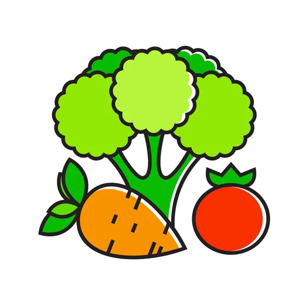 胡萝卜， 西兰花， 番茄图标 — 图库矢量图片