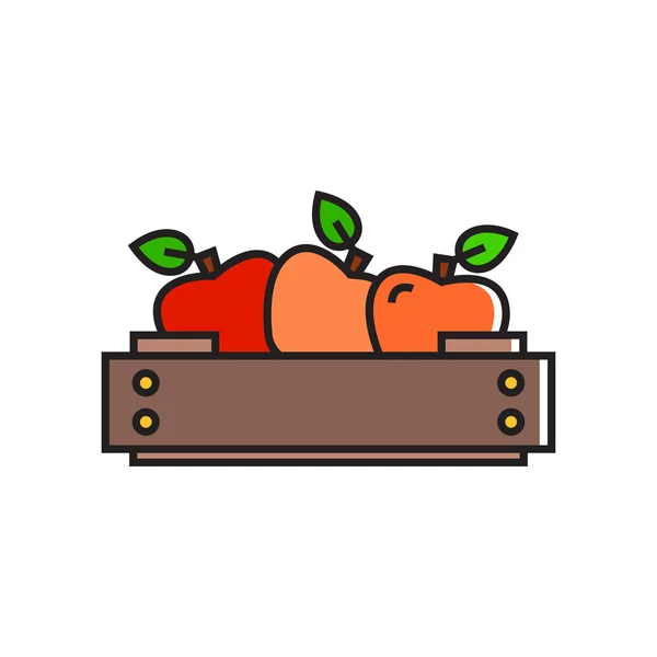 Pommes en caisse de bois Icône — Image vectorielle