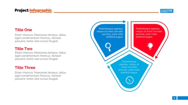Plantilla de diapositiva de tres zonas en triángulo — Archivo Imágenes Vectoriales