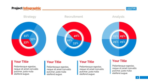 Modèle de diapositive à trois graphiques à secteurs — Image vectorielle