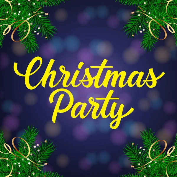 Christmas Party Lettering and Fir Branches — Stock Vector