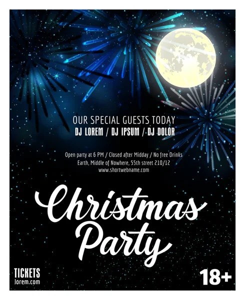 Christmas Party Lettering and Full Moon — Stock Vector