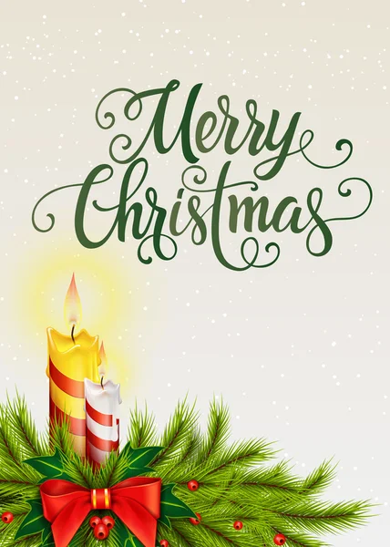 Feliz Natal Lettering com velas — Vetor de Stock