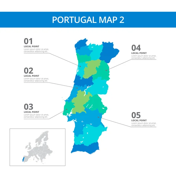 Portugália Térkép sablon 2 — Stock Vector