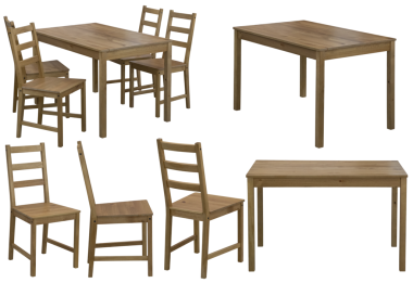 Gerçek yemek masası ve sandalyeler stüdyoda çekilir ve beyaz ya da şeffaf arka planda izole edilir. Sofra ve yemek sandalyelerinden oluşan modern mutfak mobilyaları, yemek odası içleri, ev tasarımı projeleri, mobilya katalogları