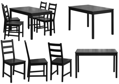 Gerçek yemek masası ve sandalyeler stüdyoda çekilir ve beyaz ya da şeffaf arka planda izole edilir. Sofra ve yemek sandalyelerinden oluşan modern mutfak mobilyaları, yemek odası içleri, ev tasarımı projeleri, mobilya katalogları