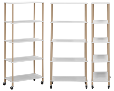 Metal çerçeveli ve ahşap raflı modern raf ünitesi stüdyoda fotoğraflanmış ve beyaz ya da şeffaf arka planda izole edilmiş. Oturma odası, ev ofisi, yatak odası veya koridor içi, mobilya katalogları için uygun açık depo mobilyaları
