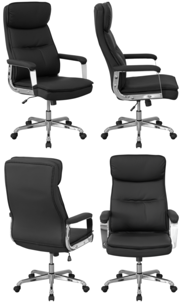 Stüdyoda çekilen ve şeffaf bir geçmişi olan gerçek bir ofis koltuğu. PNG biçiminde yüksek kaliteli mobilya ürünü fotoğrafçılığı, ofis iç tasarımı için ideal, iş sunumları