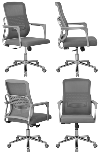 Stüdyoda çekilen ve şeffaf bir geçmişi olan gerçek bir ofis koltuğu. PNG biçiminde yüksek kaliteli mobilya ürünü fotoğrafçılığı, ofis iç tasarımı için ideal, iş sunumları