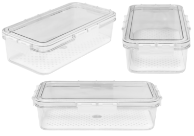 Stüdyoda çekilen yiyecek depolama konteynırı ve şeffaf arka planda izole edildi. Yiyecek depolama, yemek hazırlama, kiler organizasyonu, buzdolabı ve dondurucu kullanımı, mutfak organizasyonu projeleri için uygun yeniden kullanılabilir hava geçirmez mutfak konteynırı