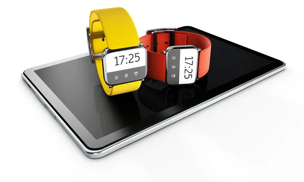 3D-Uhr auf dem Tablet auf weißem Hintergrund — Stockfoto