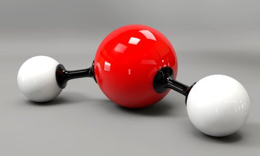 Gri bir arka plan üzerinde 3d bir su molekülü