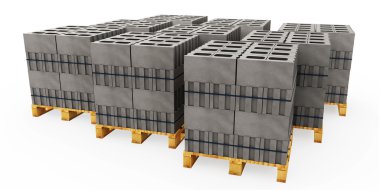 Paletler üzerinde beyaz bir backgrou beton blokların 3D Illustrator