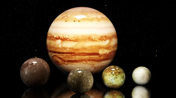 As luas e estrelas de Júpiter. Elementos desta imagem fornecidos pela NA — Fotografia de Stock