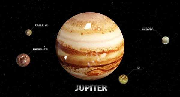 3D-s illusztráció a Jupiter holdak és a csillag. Ez im elemei — Stock Fotó