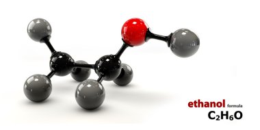 Yapısal kimyasal formülü ve etanol molekül modeli