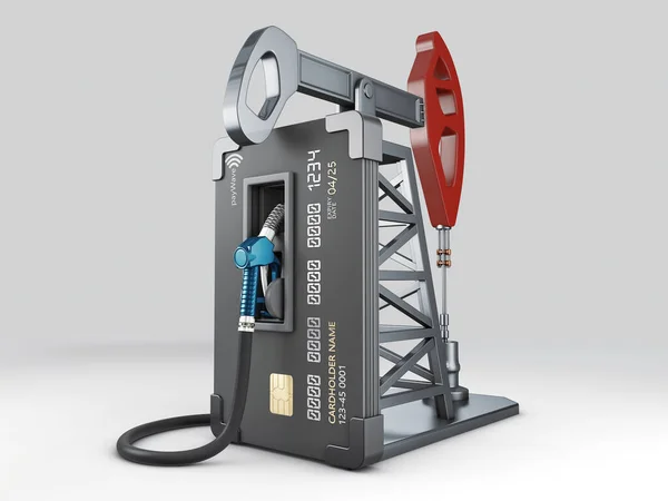 3D Renderização de crédito realista com mangueira de combustível e bomba de óleo, caminho de corte incluído — Fotografia de Stock