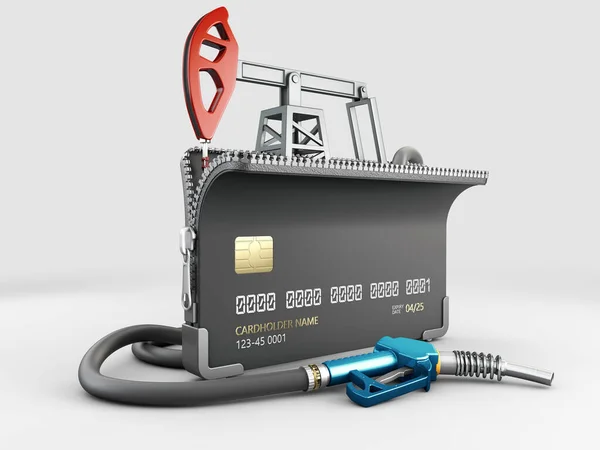 3d 연료 호스와 오일 펌프가 포함 된 현실적 인 오픈 신용 카드만들기, 클립 경로 포함 — 스톡 사진