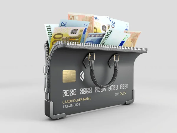 3d Rendering der offenen Kreditkarte mit Euro-Banknoten, inkl. Clipping-Pfad — Stockfoto