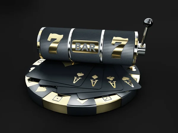 Automat z ruletką i chipem, ścieżka obcinania w zestawie, renderowanie 3D — Zdjęcie stockowe