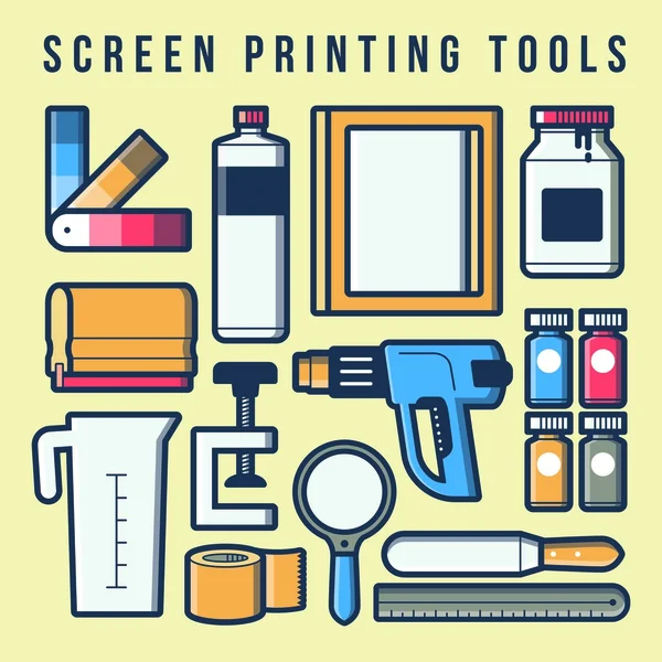 Set of icon screen printing tools — Stock Vector