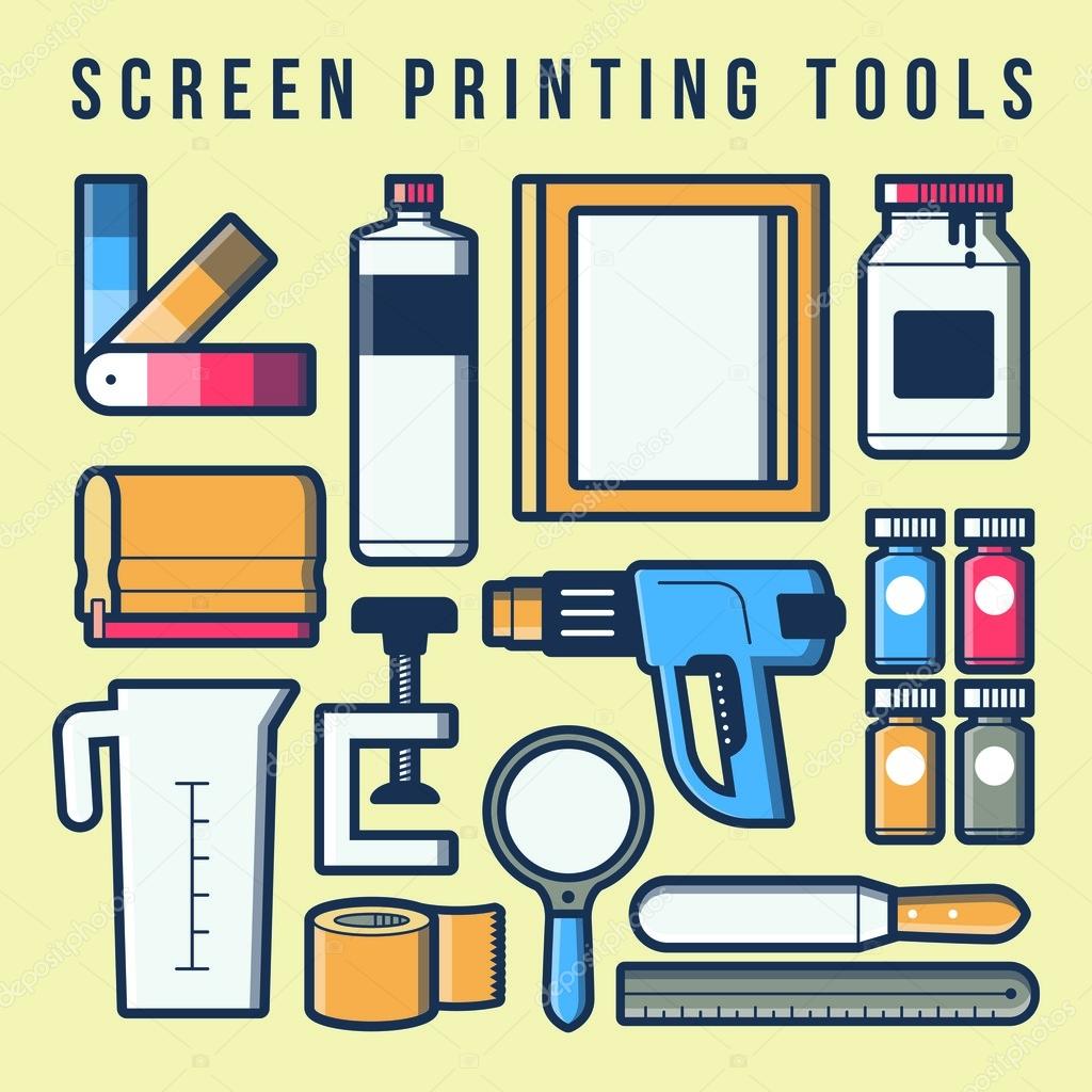 set of icon screen printing tools