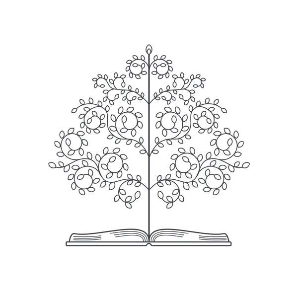 Arbre de la connaissance. Concept de livre de connaissances avec arbre. Illustration vectorielle Linestyle . — Image vectorielle