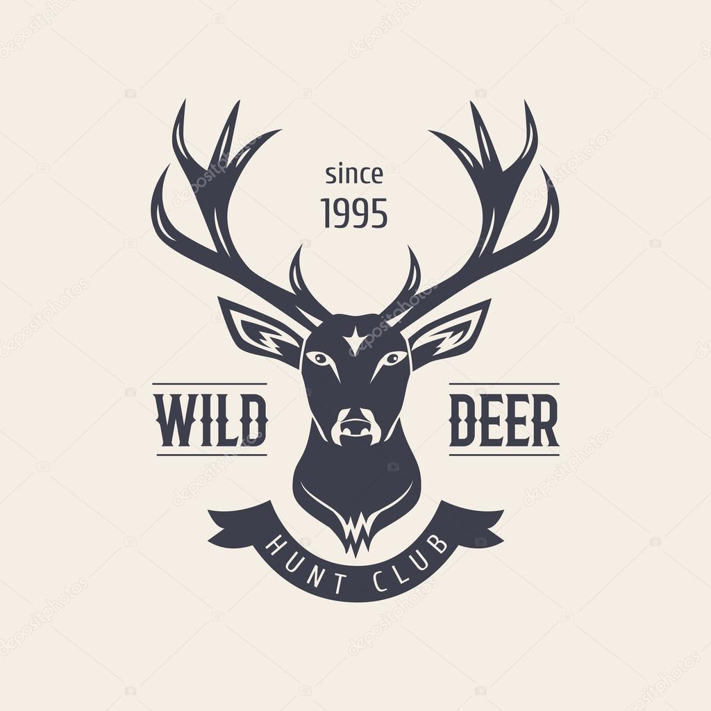 Deer head. Premium retro vintage symbols. Design Element in Vintage Style for Logotype, Label, Badge, T-shirts and other design. Hunting club. 
