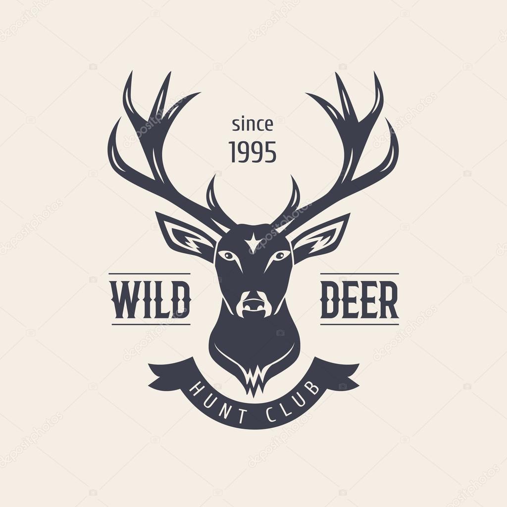 Deer head. Premium retro vintage symbols. Design Element in Vintage Style for Logotype, Label, Badge, T-shirts and other design. Hunting club. Retro vector illustration.