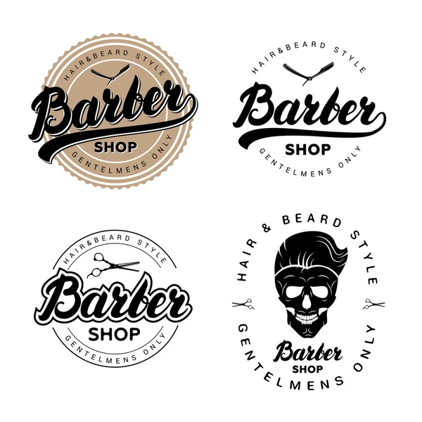 Set di distintivi, emblemi, etichette o logotipi di barbiere vintage . — Vettoriale Stock